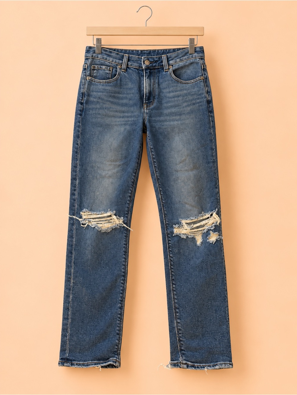 American Eagle Outfitters Women's Straight-Leg Distressed Jeans - Blue